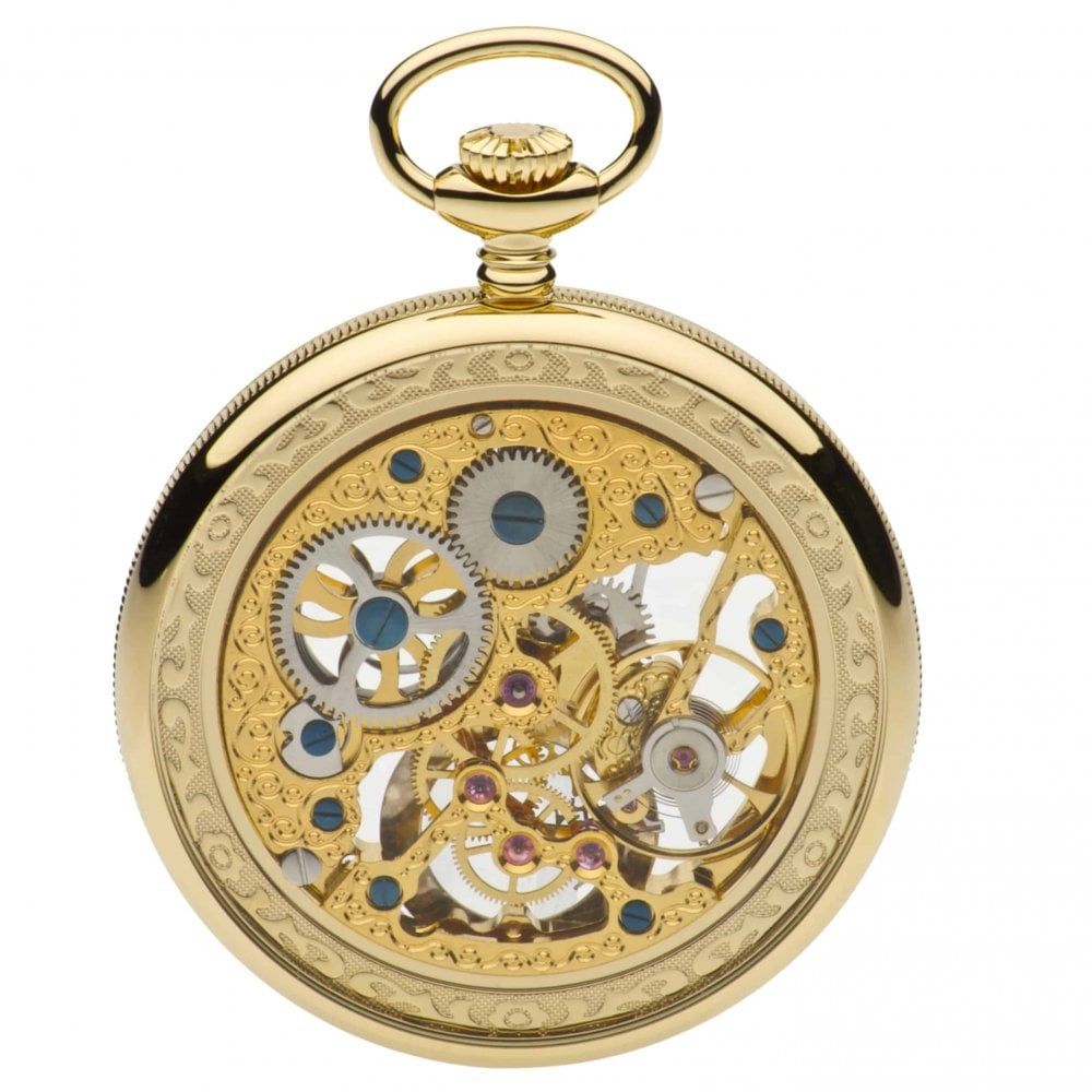 Gold Toned Open Face Mechanical Pocket Watch