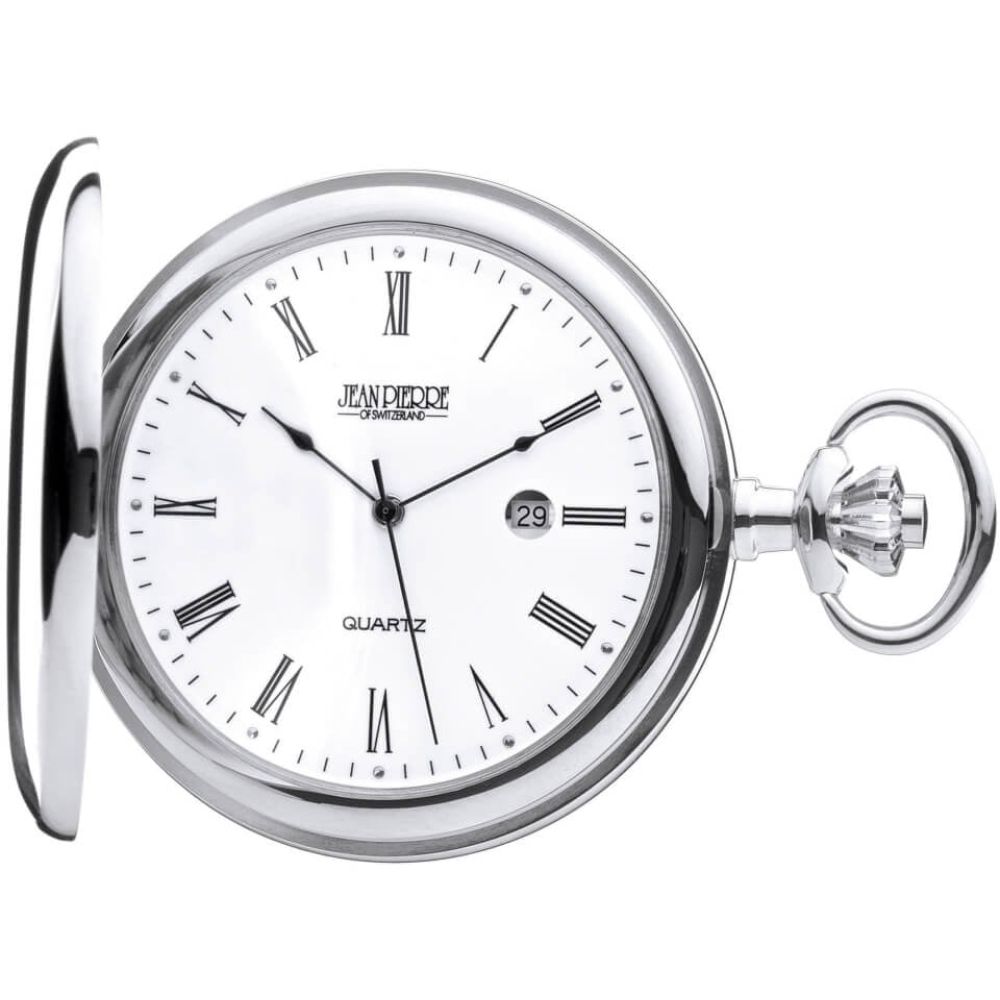 Full Hunter Polished Chrome Quartz Pocket Watch
