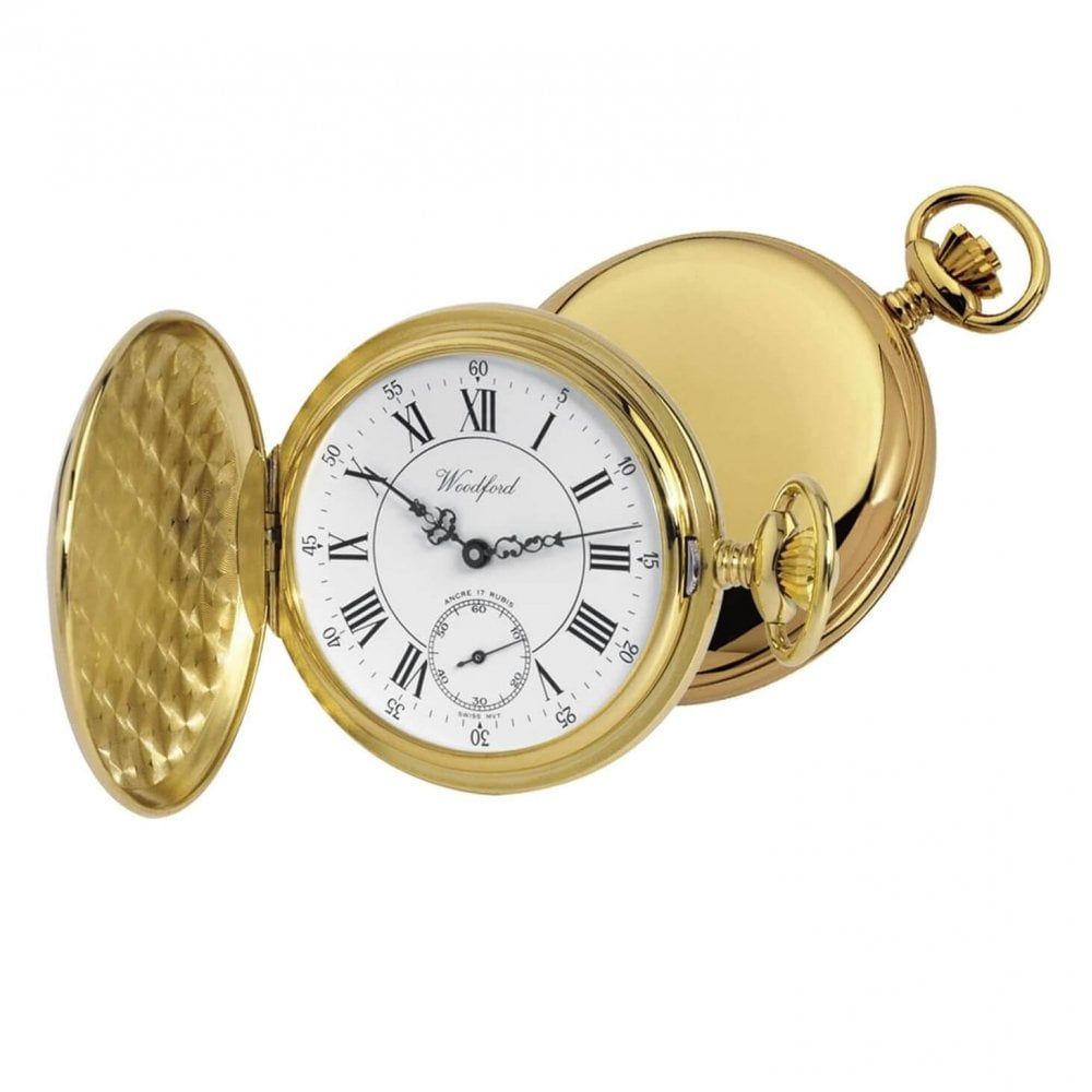 Gold Plated 17 Jewel Swiss Mechanical Full Hunter Pocket Watch 1009