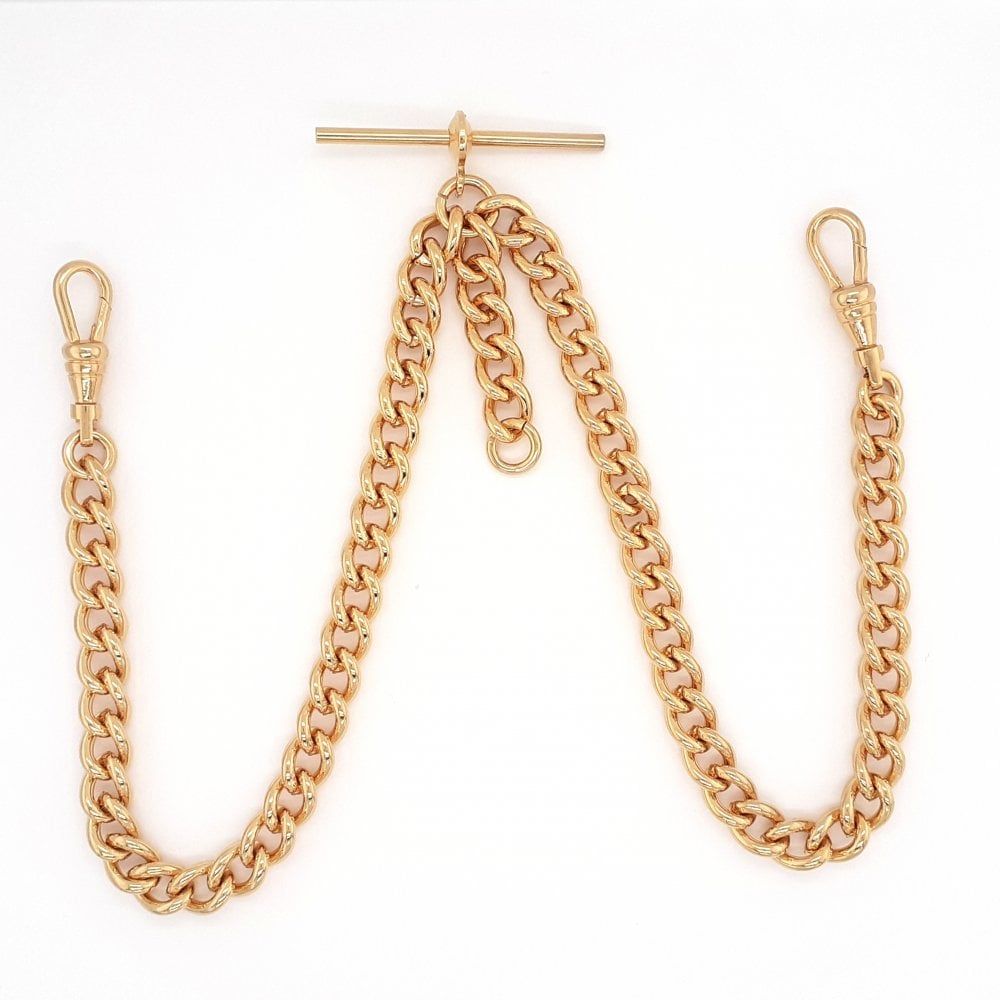 9ct Rolled Gold 16 Inch Double Albert Pocket Watch Chain with Safety Clasps